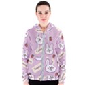 Illustration Rabbit Cartoon Background Pattern Women s Zipper Hoodie View1