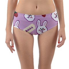 Illustration Rabbit Cartoon Background Pattern Reversible Mid-waist Bikini Bottoms by Sudhe