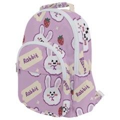 Illustration Rabbit Cartoon Background Pattern Rounded Multi Pocket Backpack by Sudhe