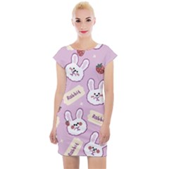 Illustration Rabbit Cartoon Background Pattern Cap Sleeve Bodycon Dress by Sudhe