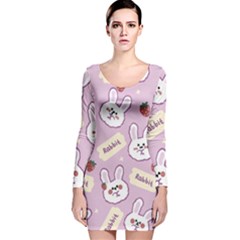 Illustration Rabbit Cartoon Background Pattern Long Sleeve Velvet Bodycon Dress