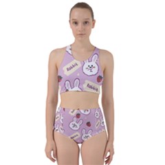 Illustration Rabbit Cartoon Background Pattern Racer Back Bikini Set by Sudhe