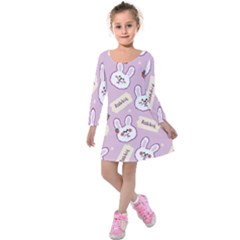 Illustration Rabbit Cartoon Background Pattern Kids  Long Sleeve Velvet Dress