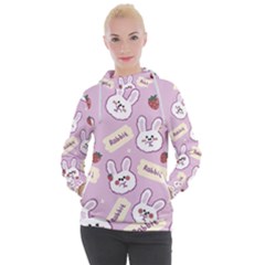 Illustration Rabbit Cartoon Background Pattern Women s Hooded Pullover