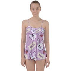 Illustration Rabbit Cartoon Background Pattern Babydoll Tankini Set by Sudhe