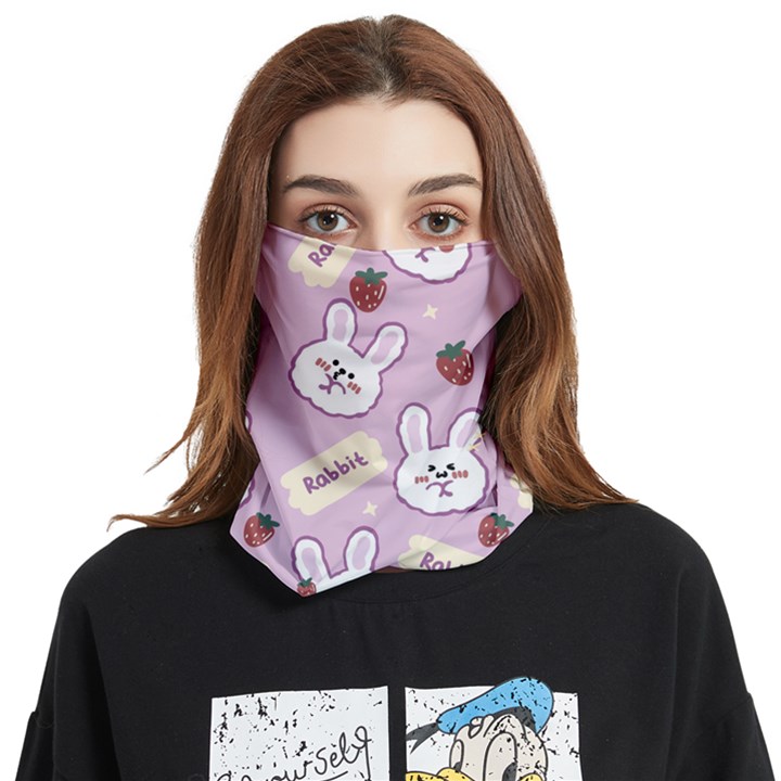 Illustration Rabbit Cartoon Background Pattern Face Covering Bandana (Two Sides)