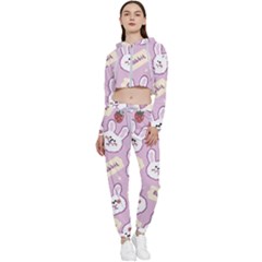 Illustration Rabbit Cartoon Background Pattern Cropped Zip Up Lounge Set by Sudhe