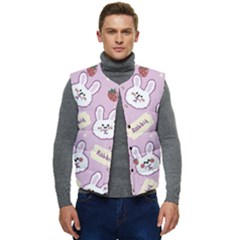 Illustration Rabbit Cartoon Background Pattern Men s Short Button Up Puffer Vest	