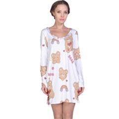 Illustrations Bear Cartoon Background Pattern Long Sleeve Nightdress by Sudhe