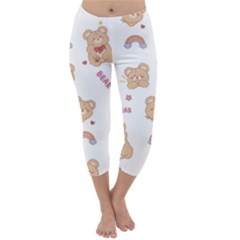 Illustrations Bear Cartoon Background Pattern Capri Winter Leggings  by Sudhe