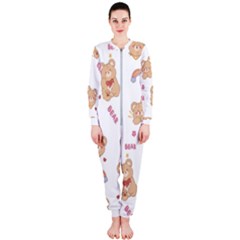 Illustrations Bear Cartoon Background Pattern Onepiece Jumpsuit (ladies)