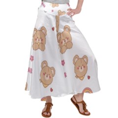 Illustrations Bear Cartoon Background Pattern Satin Palazzo Pants by Sudhe