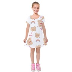 Illustrations Bear Cartoon Background Pattern Kids  Short Sleeve Velvet Dress