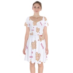 Illustrations Bear Cartoon Background Pattern Short Sleeve Bardot Dress by Sudhe