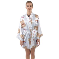 Illustrations Bear Cartoon Background Pattern Long Sleeve Satin Kimono by Sudhe