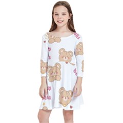 Illustrations Bear Cartoon Background Pattern Kids  Quarter Sleeve Skater Dress by Sudhe