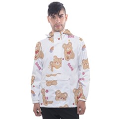 Illustrations Bear Cartoon Background Pattern Men s Front Pocket Pullover Windbreaker