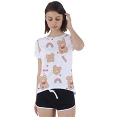 Illustrations Bear Cartoon Background Pattern Short Sleeve Foldover Tee by Sudhe