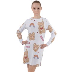 Illustrations Bear Cartoon Background Pattern Long Sleeve Hoodie Dress