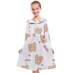 Illustrations Bear Cartoon Background Pattern Kids  Midi Sailor Dress by Sudhe