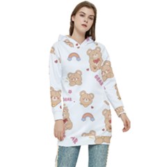 Illustrations Bear Cartoon Background Pattern Women s Long Oversized Pullover Hoodie