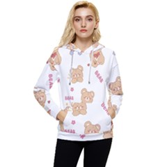 Illustrations Bear Cartoon Background Pattern Women s Lightweight Drawstring Hoodie