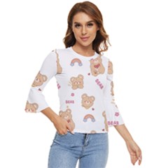 Illustrations Bear Cartoon Background Pattern Bell Sleeve Top