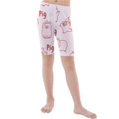 Pig Cartoon Background Pattern Kids  Mid Length Swim Shorts by Sudhe