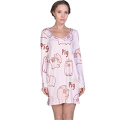 Pig Cartoon Background Pattern Long Sleeve Nightdress by Sudhe