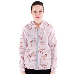 Pig Cartoon Background Pattern Women s Zipper Hoodie