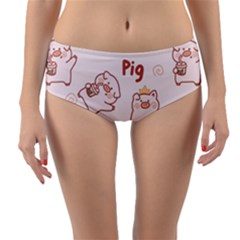 Pig Cartoon Background Pattern Reversible Mid-waist Bikini Bottoms by Sudhe