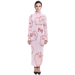 Pig Cartoon Background Pattern Turtleneck Maxi Dress by Sudhe