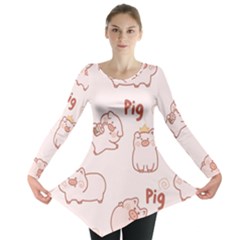 Pig Cartoon Background Pattern Long Sleeve Tunic  by Sudhe