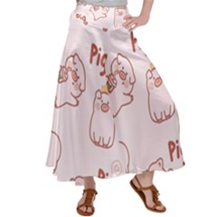 Pig Cartoon Background Pattern Satin Palazzo Pants by Sudhe