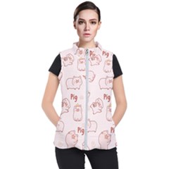 Pig Cartoon Background Pattern Women s Puffer Vest by Sudhe