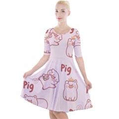 Pig Cartoon Background Pattern Quarter Sleeve A-line Dress by Sudhe