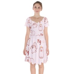 Pig Cartoon Background Pattern Short Sleeve Bardot Dress by Sudhe