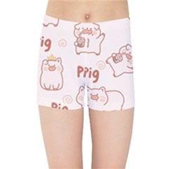 Pig Cartoon Background Pattern Kids  Sports Shorts by Sudhe