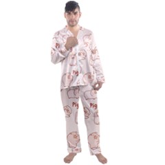 Pig Cartoon Background Pattern Men s Long Sleeve Satin Pajamas Set by Sudhe