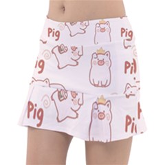 Pig Cartoon Background Pattern Classic Tennis Skirt by Sudhe