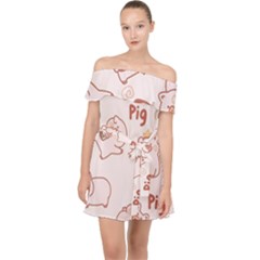 Pig Cartoon Background Pattern Off Shoulder Chiffon Dress by Sudhe