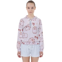 Pig Cartoon Background Pattern Women s Tie Up Sweat