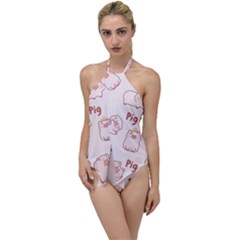 Pig Cartoon Background Pattern Go With The Flow One Piece Swimsuit by Sudhe