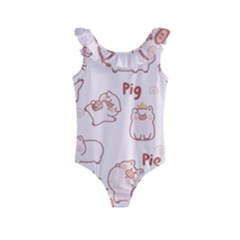 Pig Cartoon Background Pattern Kids  Frill Swimsuit by Sudhe