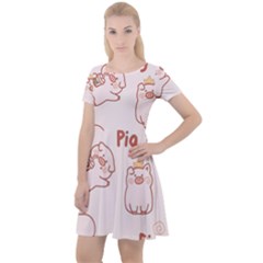 Pig Cartoon Background Pattern Cap Sleeve Velour Dress 