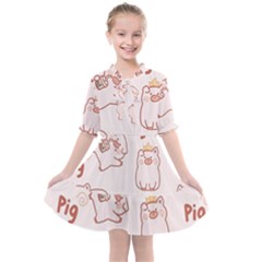 Pig Cartoon Background Pattern Kids  All Frills Chiffon Dress by Sudhe