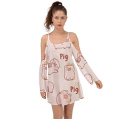 Pig Cartoon Background Pattern Kimono Sleeves Boho Dress by Sudhe