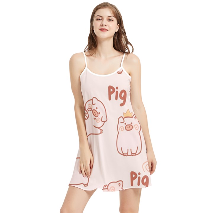 Pig Cartoon Background Pattern Summer Frill Dress