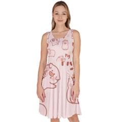 Pig Cartoon Background Pattern Knee Length Skater Dress With Pockets by Sudhe