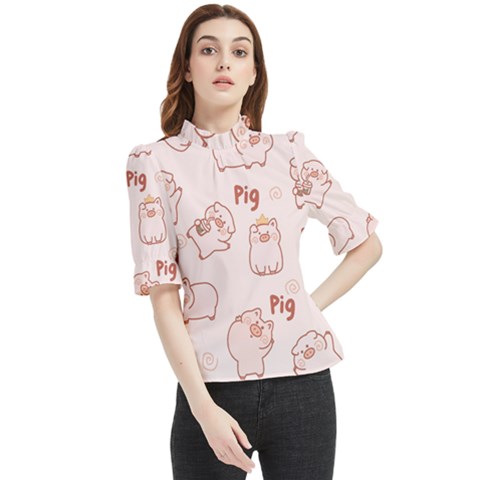 Pig Cartoon Background Pattern Frill Neck Blouse by Sudhe